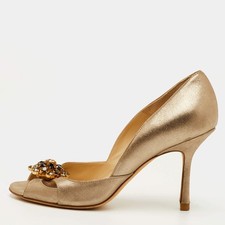 Zapatos de salón Jimmy Choo talla 38 dorado metálico flor cristal adornado Dorsay