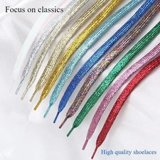 Glitter Laces Sparkly Metallic Coloured Flat Shoe laces 120cm Trainers Shoes