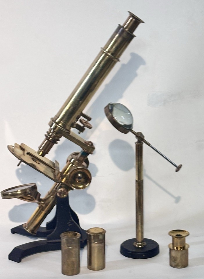 Antique 19th Century Brass Bar Limb Microscope with Box & Bullseye ...