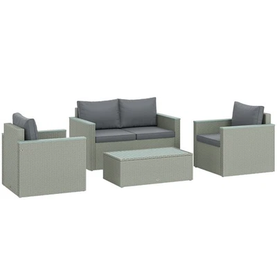 Outsunny 4 Piece Rattan Garden Furniture Set with Cushions, Light Grey - Image 1 of 4