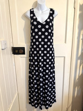 Kaleidoscope Maxi Dress Blue White Spots Stretchy Sleeveless Pockets Size 10
