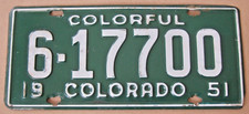 ANTIQUE   1951 COLORADO LICENSE PLATE    #6 - 17700   LARIMER COUNTY    AS FOUND
