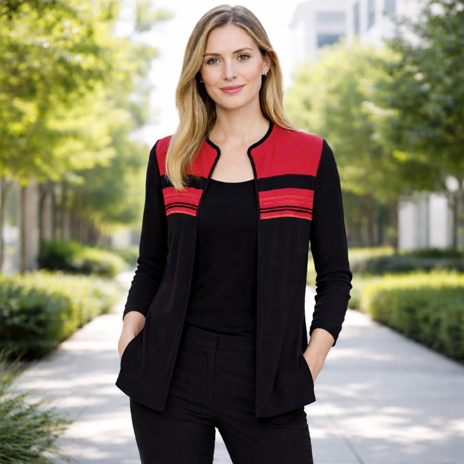 Exclusively Misook Raspberry Red Black Striped Op… - image 7