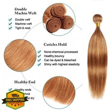 GveoXvo Highlight Straight Bundles Honey Brown 28" Peruvian Hair