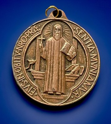Vintage Catholic St Benedict Large Copper Tone Religious Medal