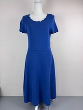 Talbots women's medium blue short sleeve knit fit and flare knee length dress