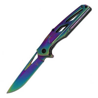 8'' Rainbow Titanium Coated Interlock Spring Assisted Folding Knife With Clip