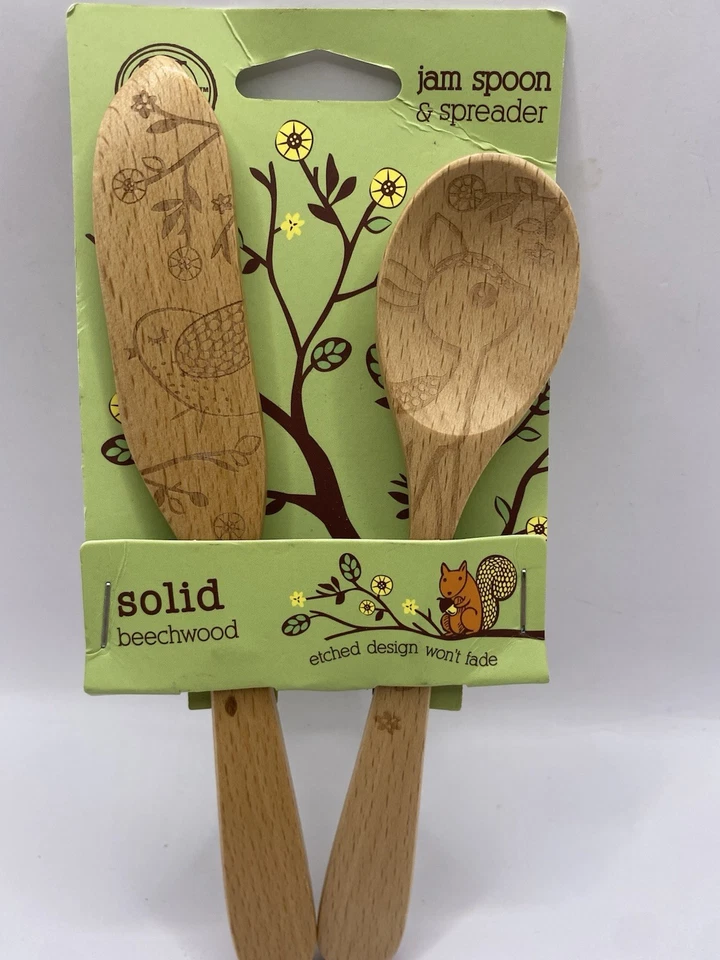 Juegos de esparcidor y cuchara medidora de mermelada de madera de haya Talisman Designs Foto 3 de 4