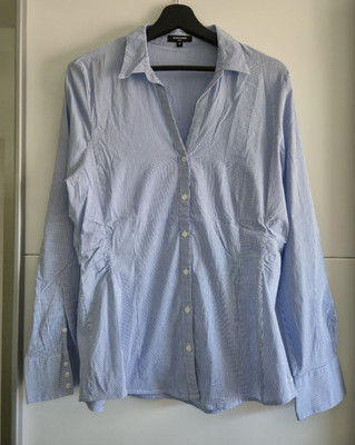 MORE & MORE Damen Bluse gestreift Blau/Weiß Langarm Kragen Knopf Gr. 44