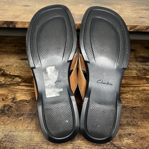 Clarks Brown Leather Crisscross Slip On Slide Comfort Summer Sandals women's 9 - Picture 8 of 13