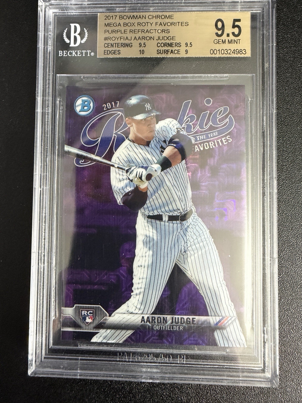 2017 Bowman Chrome Mega Box ROTY Purple Refractor Aaron Judge BGS 9.5 GEM+ /250