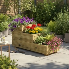 Medium 3 Tiered Garden Steps Level Wooden Decking Patio Planter Trough herb Box