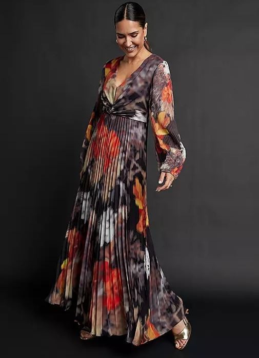 Kaleidoscope Estampado Floral Plisado Vestido Maxi UK 12 (fm248-32)