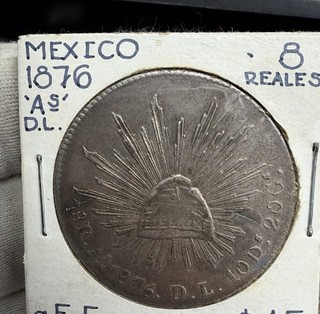 1876 Mexico Second Republic 8 Reales As DL Silver Coin