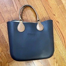 O bag Obag Italy nero/bronzo marrone manici borsa media a mano interno a righe