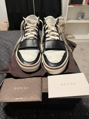 Gucci Men s Mid Top Lace-Up Sneakers White/Black 245310 Gucci size 9G
