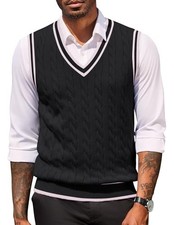 Sweater Vest for Men Regular Fit V Neck Sleeveless Knitted X-Large Black