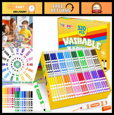 320 Washable Markers Bulk - 16 Assorted Colors, Broad Tip Art Supplies for Kids