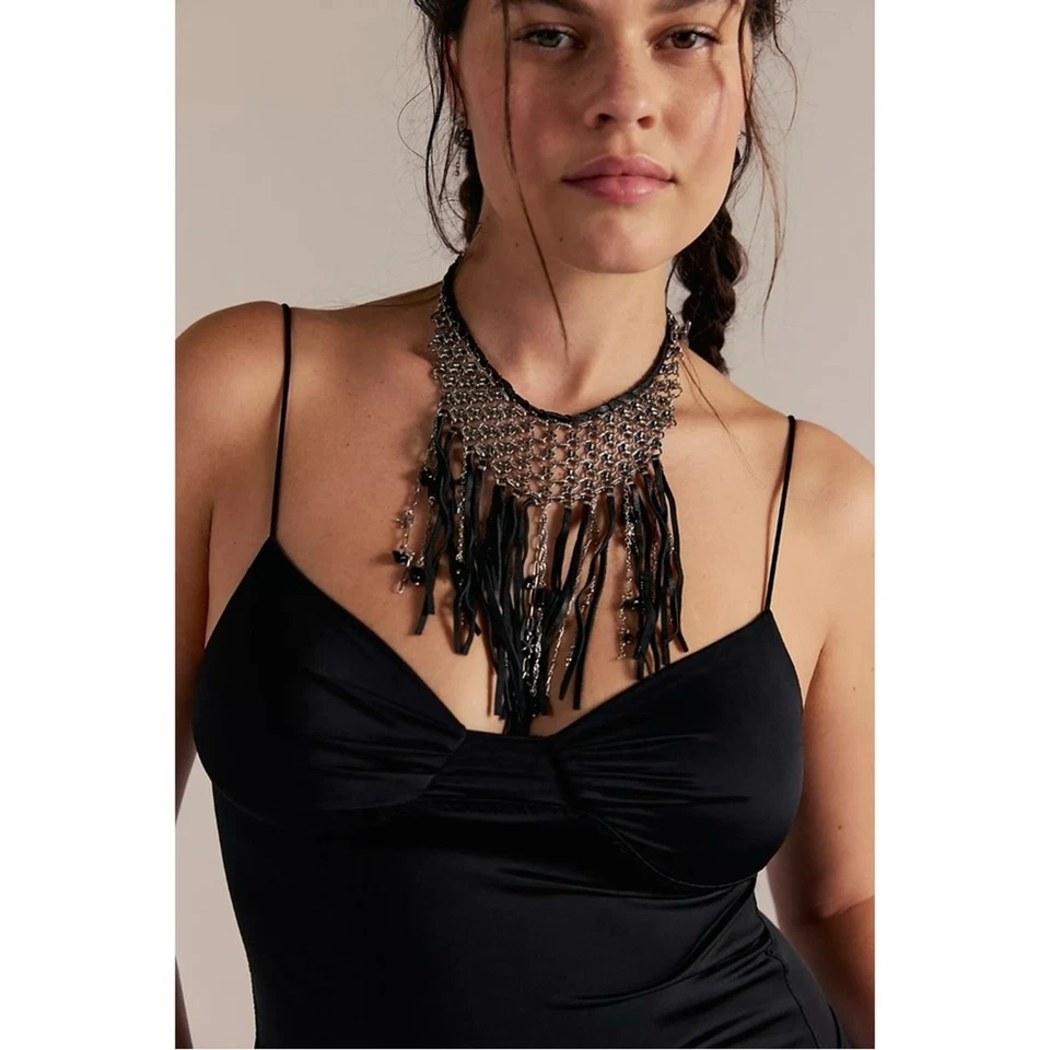 Collar Free People Bohemio Western Grunge Babero Cranston Flecos Nuevo con Etiquetas Cuero Foto 2 de 4