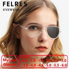 New Women Oval Photochromic Myopia Nearsighted Glasses Outdoor Discolour Glasses