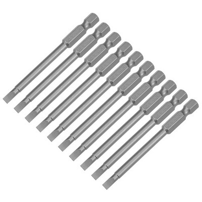 10Pcs 4mmx75mm Magnetic Flat Head Screwdriver Bits 1/4 Inch Hex Shank Tool
