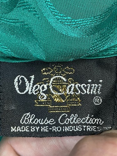 Vintage Oleg Cassini Womens Size 8 Turquoise Floral Long Sleeve 100% Silk 80s - Picture 4 of 10