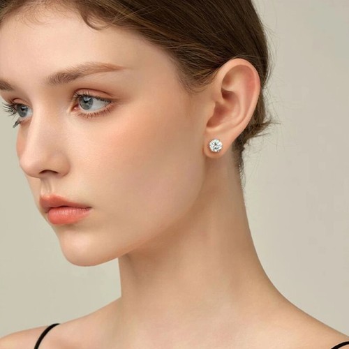 1ct Moissanite Solitaire Stud Earrings Gift 925 Sterling Silver Platinum Plated - Picture 3 of 15