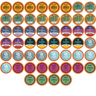 Two Rivers Coffee Assorted Tea Sampler Pods Variety Pack, Keurig 2.0, 52 Ct
