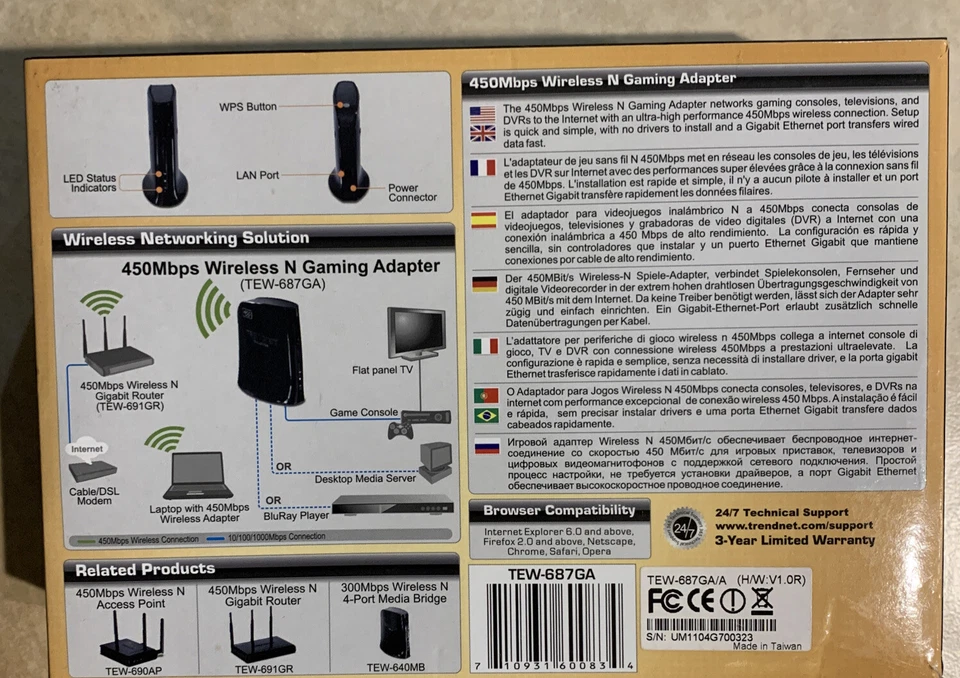 TRENDnet N450 TEW-687GA Wi-Fi Wireless Gaming Adapter Wifi Router New (Y1) - Image 3 of 4