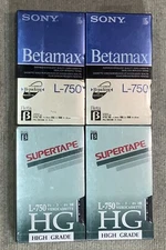 4 BETAMAX L-750 NEW FACTORY SEALED Sony + supertape BLANK BETA VIDEO TAPES