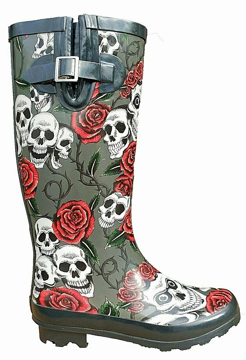 Skull rain boots women's discount