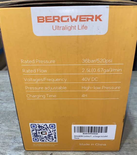 bergwerk Cordless Power Cleaner Portable Power Washer 2x40v Batteries