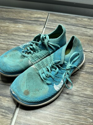 Nike Free Flyknit 631050-314 Blue Turquoise Running Shoes Womens Size 