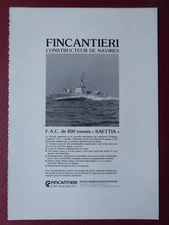 12/1987 PUB FINCANTIERI 400 TON SAETTIA FAST ATTACK CRAFT ORIGINAL FRENCH AD