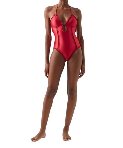Zimmermann Lyre Keyhole Crochet One Piece | Burgundy / Dark red, Cotton Trimming - Picture 3 of 7