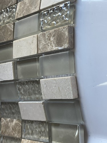 Joblot Of 7 box Of 9 Trevi Beige Linear Glass & Stone Mosaic 30.5cmx30.5cm - Picture 2 of 8