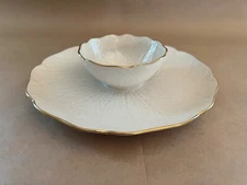 Lenox USA Chip and Dip Bowl, 10” Ivory w/Gold Trim, Leaf