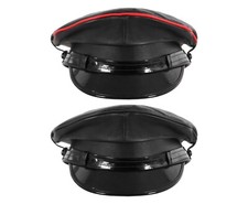 Genuine Leather Black Red Trim Army Muir Biker Peaked Police Military Cap Hat