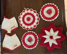 Vintage 50 s-60 s Red & White Kitchen Crochet...