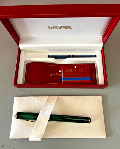 Sheaffer Levenger Connaisseur Aegean Green & Gold Fountain Pen In Box - 14kt Nib