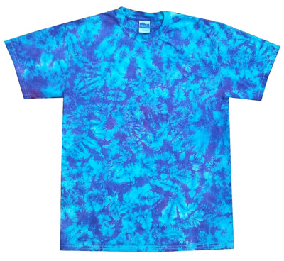 T-Shirt Batik, alle Größen, blau und lila Scrunch, handgefertigt in Großbritannien