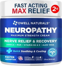 OWELL NATURALS Neuropathy Nerve Pain Relief Cream for Feet, Leg, Max Strenght