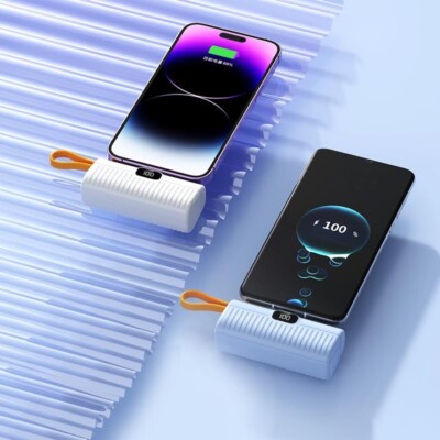 HMBE Small Portable Charger, 5000mAh  USB C Dual Output Power Bank WHITE 