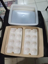 Vintage Tupperware 723-4 Almond Beige Deviled Egg Keeper Carrier w Trays 4 piece