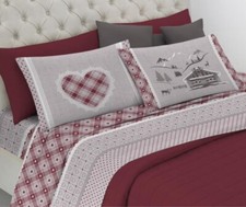 COMPLETO LENZUOLA FLANELLA CUORI TIROLESE CHALET ROSSO PENSIERI DELICATI SINGOLO