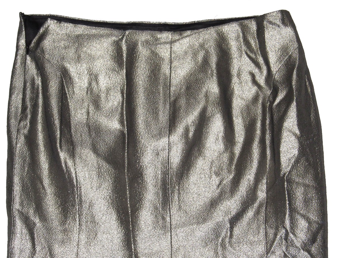 Ralph Lauren Black Label Womens Metallic Silver Straight Silk
