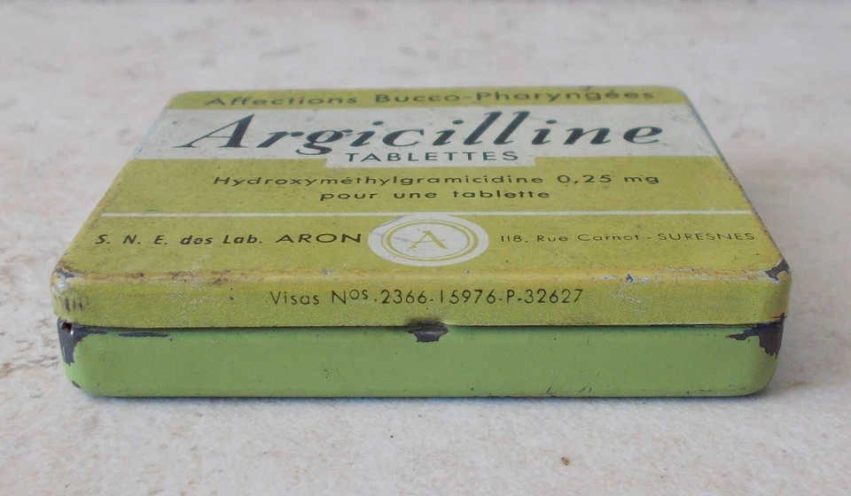 Ancienne Boite métal ARGICILLINE Médicament Pharmacie Gorge France vert - Photo 3/4