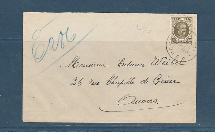enveloppe de Belgique Herzele en 1933 60c olive seul - Photo 1/1