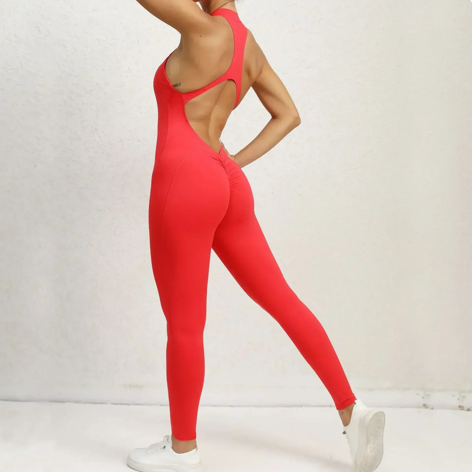 Sexy Hollow Backless Scrunch Sporty Jumpsuit Raises Butt Woman Gym Set One Piece image 4