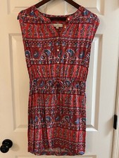 LOFT Dress Sleeveless Summer Button Front Elastic Waist Red/White/Blue Small